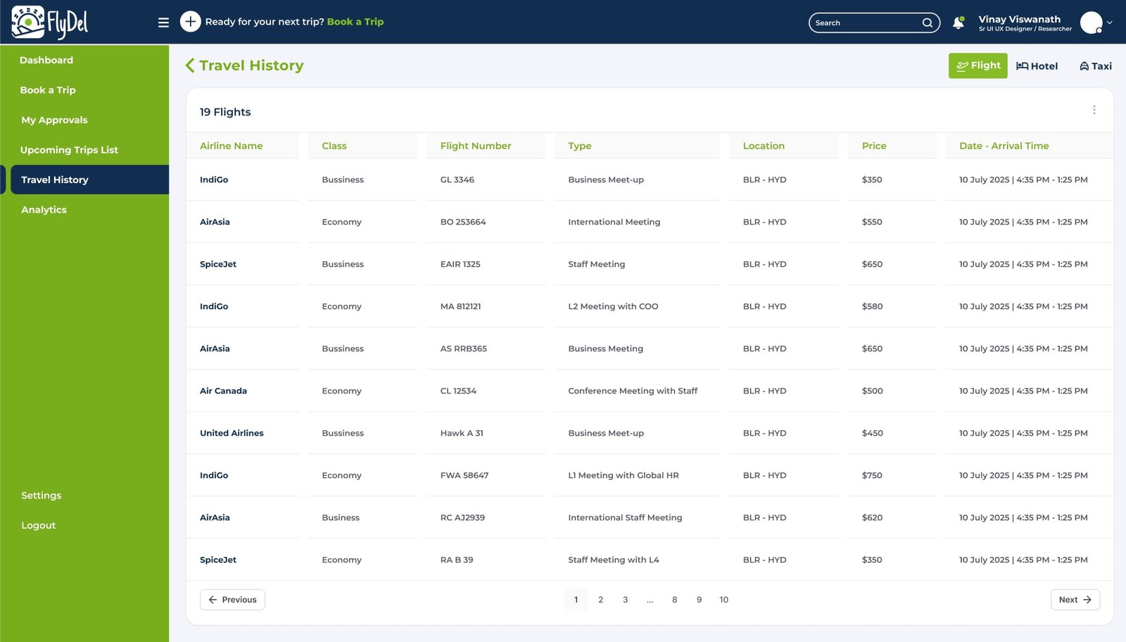 FlyDel | Travel History